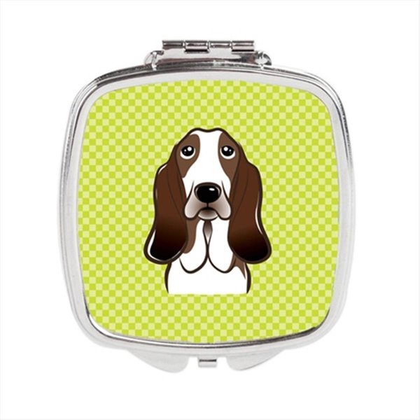 Carolines Treasures Checkerboard Lime Green Basset Hound Compact Mirror- 2.75 x 3 x .3 In. BB1305SCM